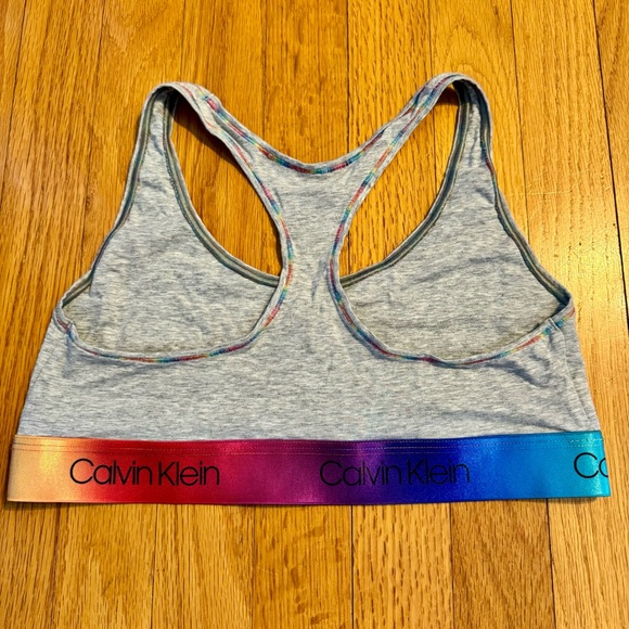 Calvin Klein Modern Cotton Racerback Bralette Heather Grey Rainbow Pride - Picture 5 of 5